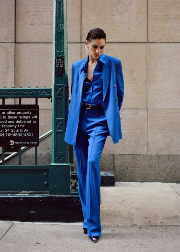 woman in blue suit